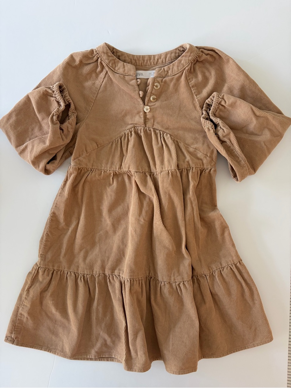 Zara Kids Tan Corduroy Tiered Long Sleeve Dress Perfect For Fall Size 6 Girls